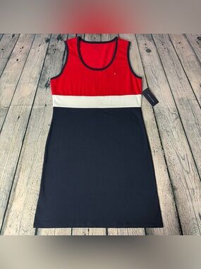 Tommy Hilfiger NWT Red White Blue Colorblock Bodycon Cotton Tank Dress Size M